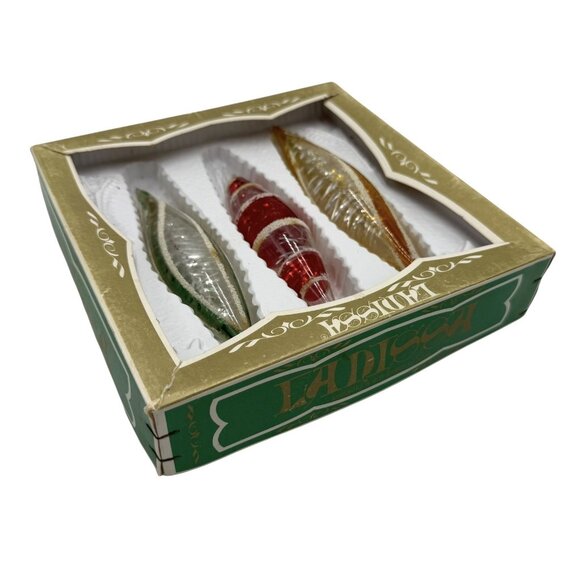 Vintage LANISSA Unsilvered Teardrop Tinsel Mica Christmas Ornaments 6” - Picture 8 of 9